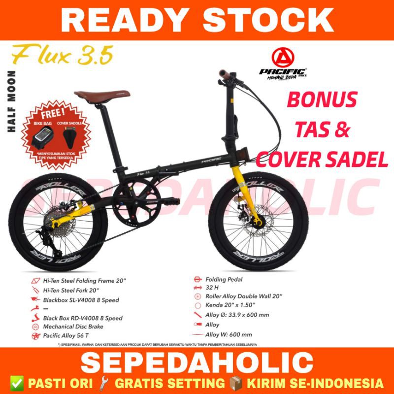 Sepeda Lipat 20 Inch PACIFIC FLUX 3.5 8 Speed Rem Cakram Garansi Resmi 5 Tahun