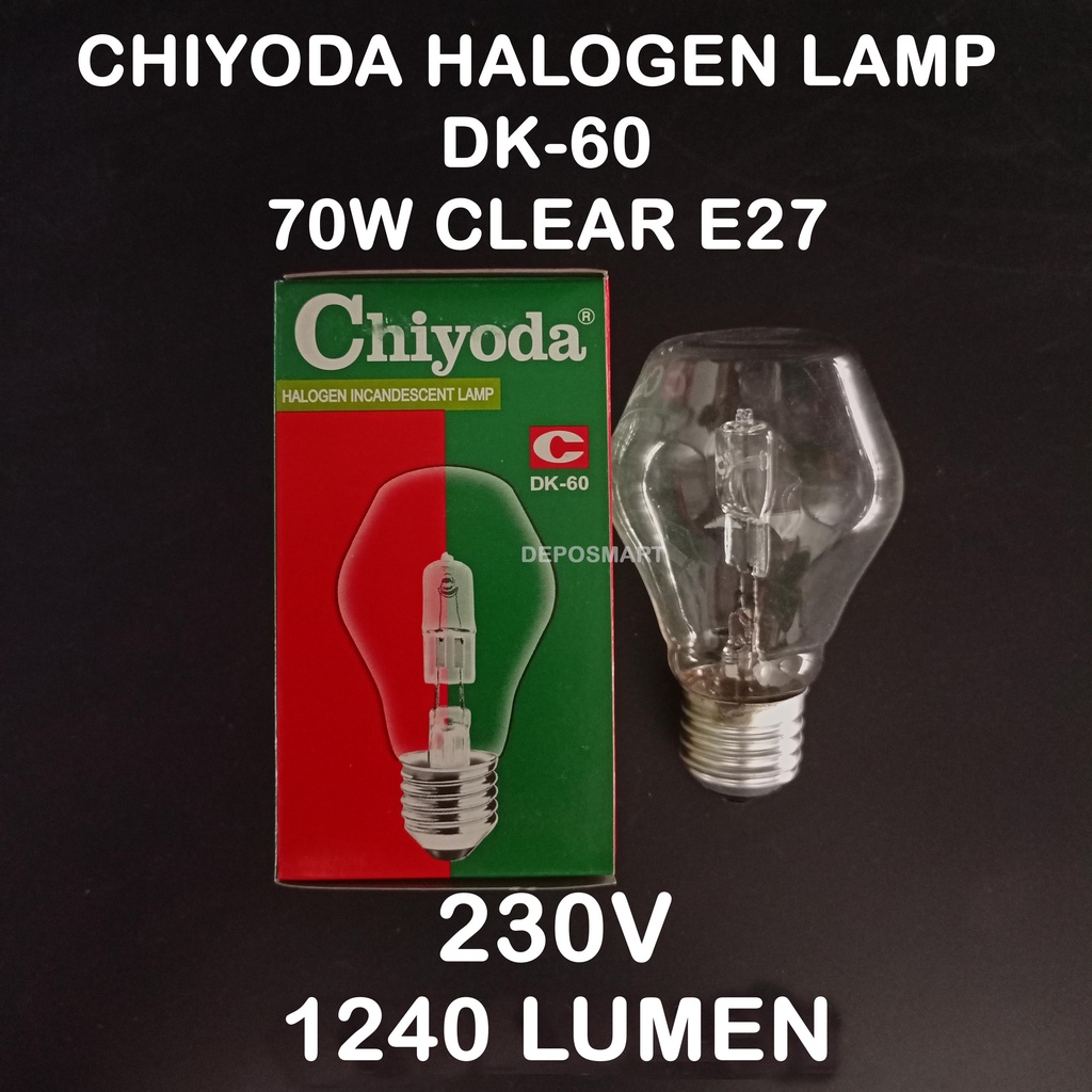 LAMPU HALOGEN CHIYODA DK60 70W 230V 1240 LUMEN CLEAR E27 INCANDESCENT
