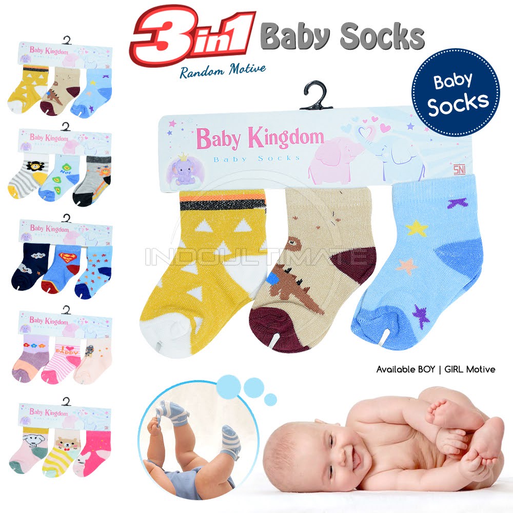 [PILIH MOTIF] 3in1 Kaos Kaki Model Telinga Bayi Baru Lahir (0-12 Bulan)  Baby Kingdom SNI Newborn Baby Sock Kaos Sarung Tangan kaki Bayi Laki-laki Perempuan KKA-503 Kaos Kaki Korea Lucu