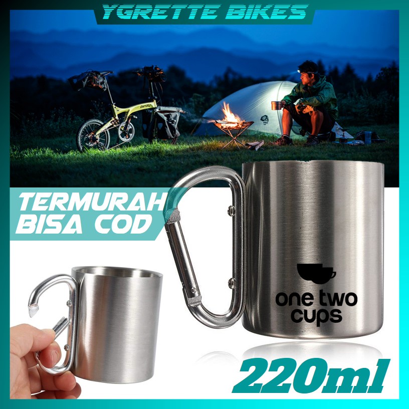 YGRETTE - GELAS MUG One Two Cups Gelas Cangkir Carabiner Stainless Steel 220ml CAMPING KARABINER