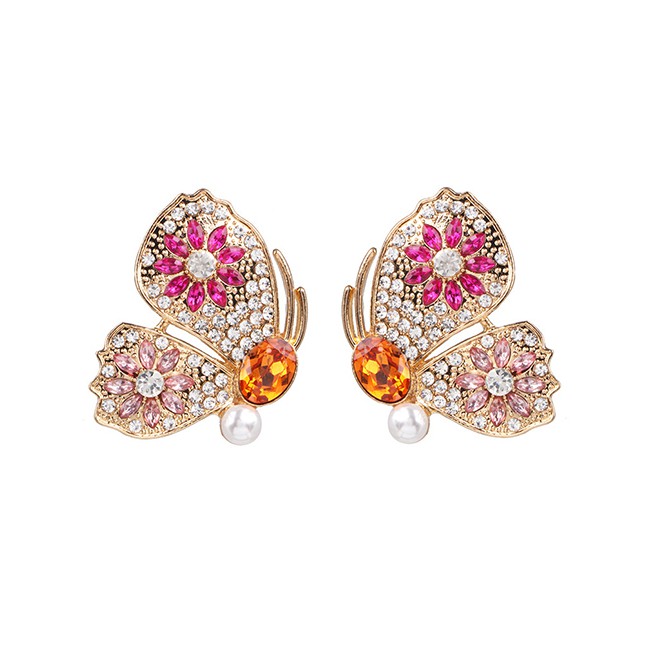 LRC Anting Tusuk Fashion Silver Butterfly Zircon And Diamond Earrings F75807