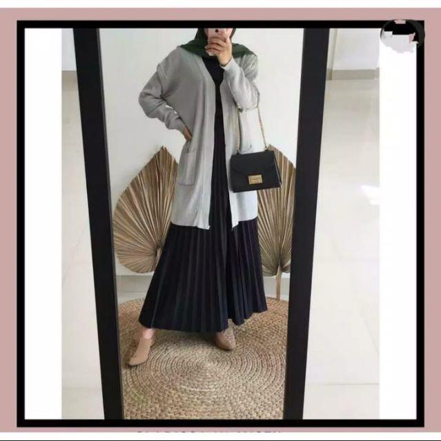 Long cardi BELE OVERSAIS/sweater rajut-Abu muda