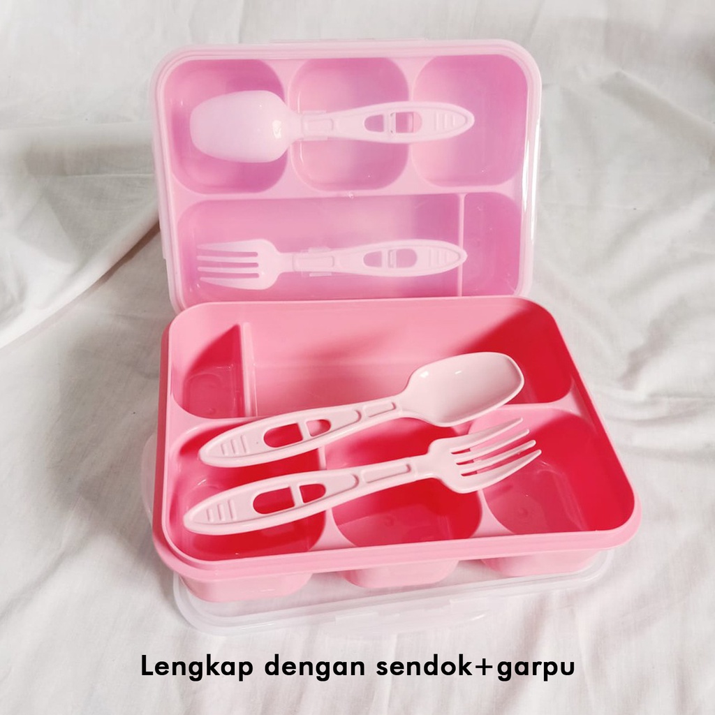 Set kotak makan sekat dan tas bekal yooyee Aluminium foil lunch box anti bocor pink kotak bekal plastik polos