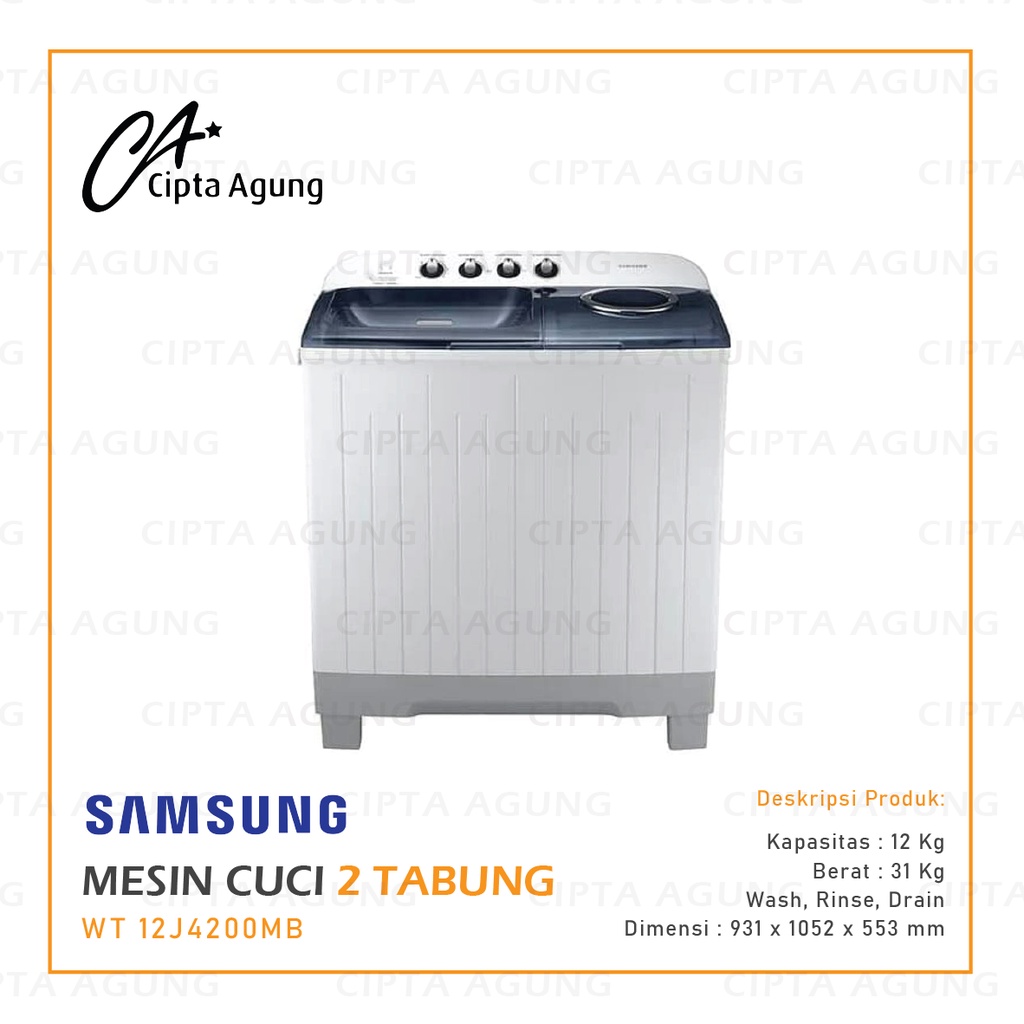 MESIN CUCI 2 TABUNG 12 KG SAMSUNG WT 12J4200 MB WT12 TWIN TUB DYNAMIC PULSATOR [BDG]