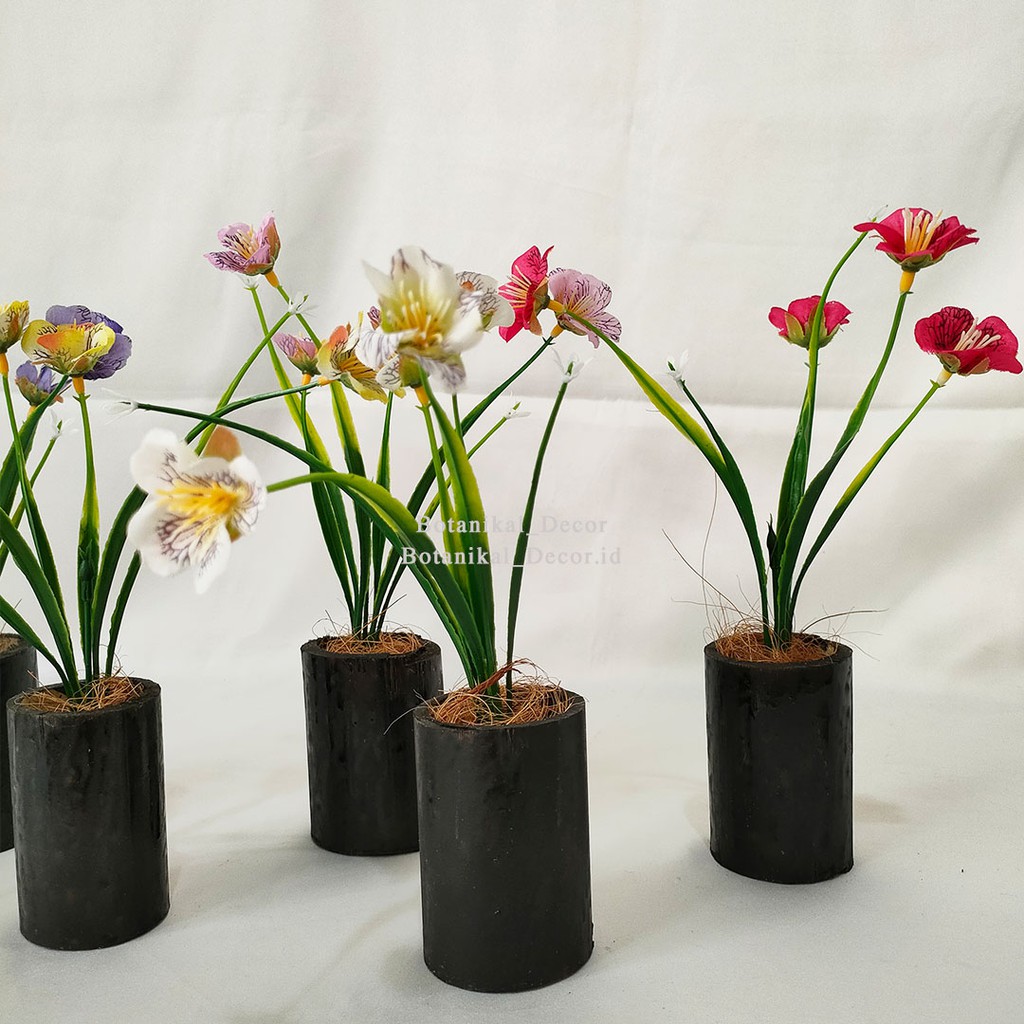 Artificial Flower Wax Bunga Plastik Palsu Imitasi Vas Pot Bamboo Bambu Hias Dekor Meja Rumah Kantor-4