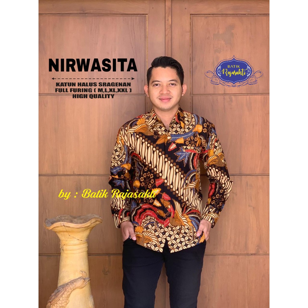 NIRWASITA RAJASAKTI KEMEJA BATIK PRIA SOLO LENGAN PANJANG LAPIS FURING ATASAN BATIK PREMIUM MODERN BATIK RAFANIAL MEWAH 2 JATI ADHI COLET 2 PENDEK WARMADEWA EMAS 2 SEKUTUM BUNGA MACAN RAJAWALI LONG CAPPUCINO ANDIKA JOKOWI NAGA BULAN ALENGKA BIRU