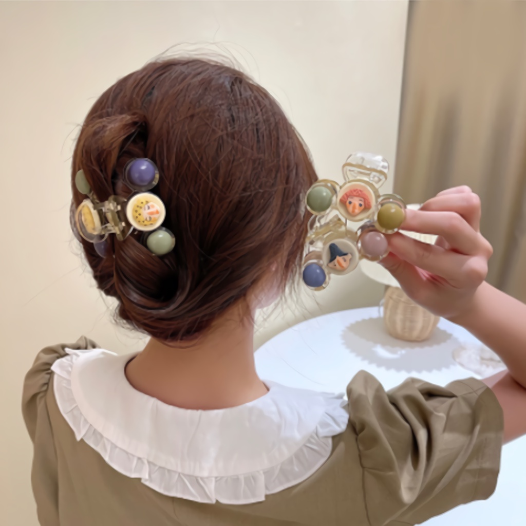 PREMIUM Jepit Rambut Korea bentuk Bolo motif Cherry dan Boneka Kurcaci Badut - Gnome Korean Hair Clip Claw - Korean Style