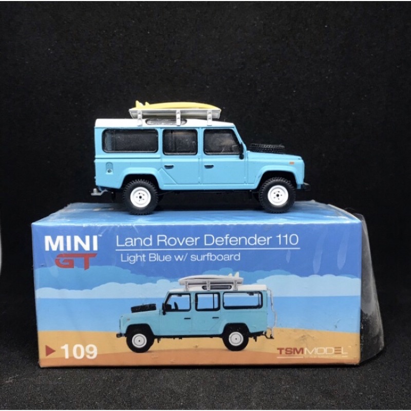 Diecast Mini gt land rover defender 110 light blue