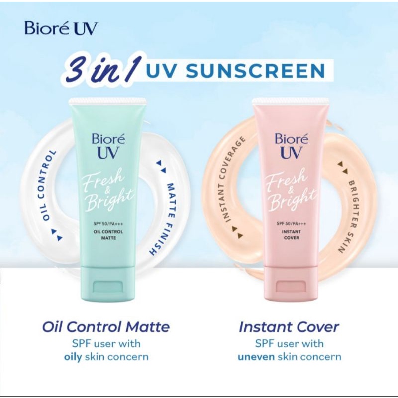 BIORE UV FRESH AND BRIGHT SUNSCREEN SPF 50 OIL CONTROL MATTE &amp; INSTANT COVER