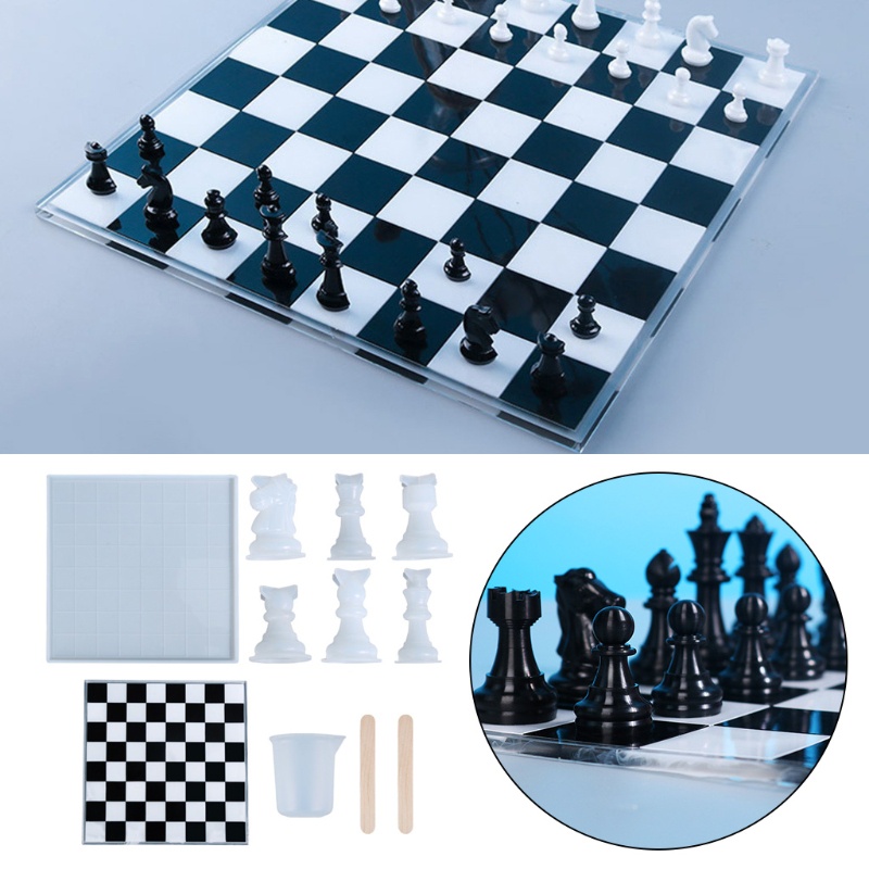 SIY  1Set 3D Chess Pieces Crystal Epoxy Resin Mold Handmade Chessborad Silicone Mould