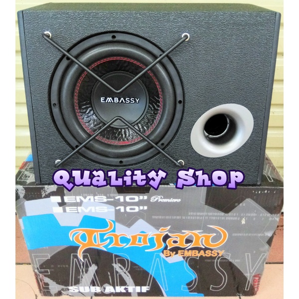 subwoofer aktif mobil 10 inch Trojan premiere embasy power Monoblok