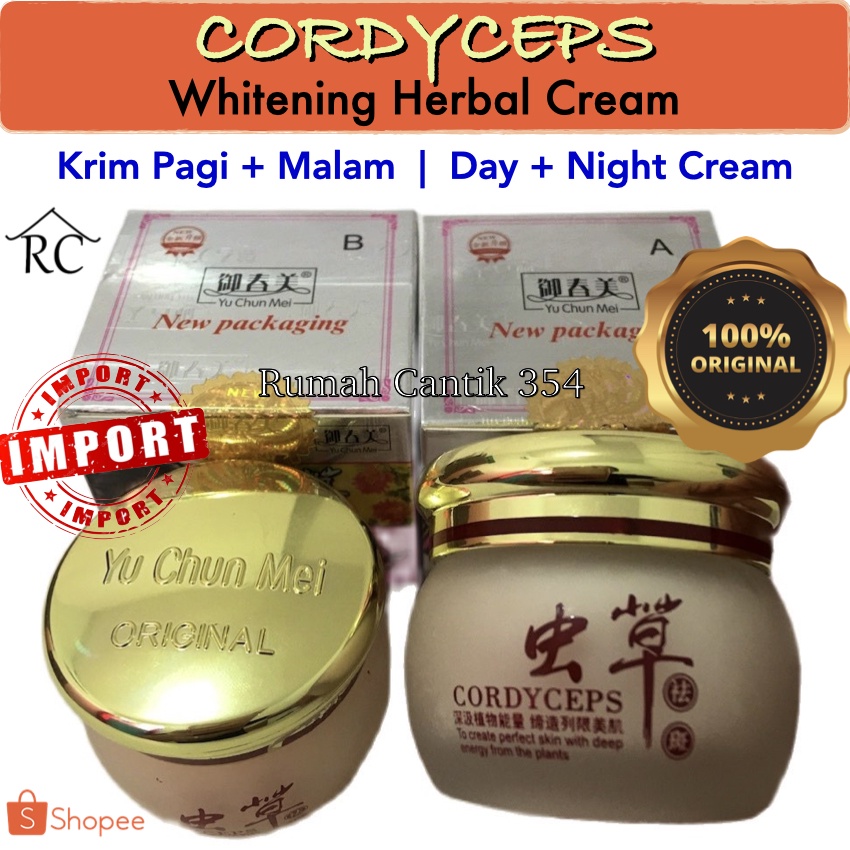 Cordyceps Day Night Cream / Krim Siang Malam Rumah Cantik 354 Yu Chun Mei Cordysep Herbal Cream Yuchunmei Import Original