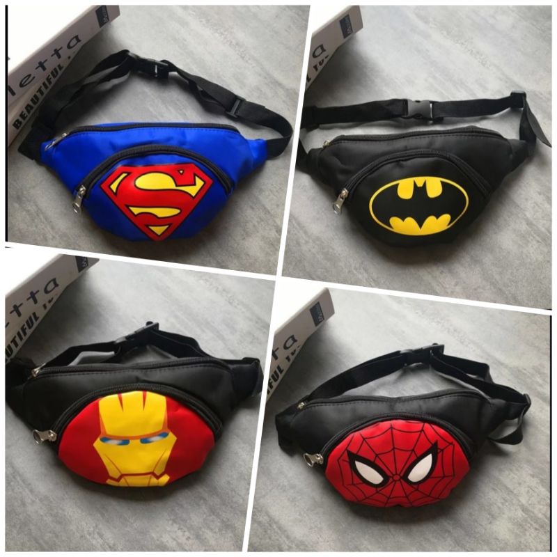 Tas Pinggang WAist Bag Anak Laki-laki Karakter Superhero | Real pict | Usia 2-10thn