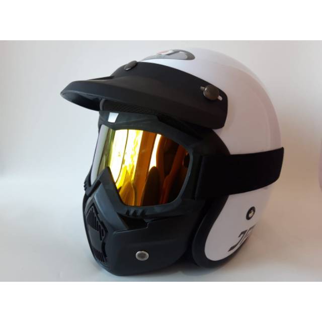 ( COD ) helm bogo retro jpn putih metalik plus google mask