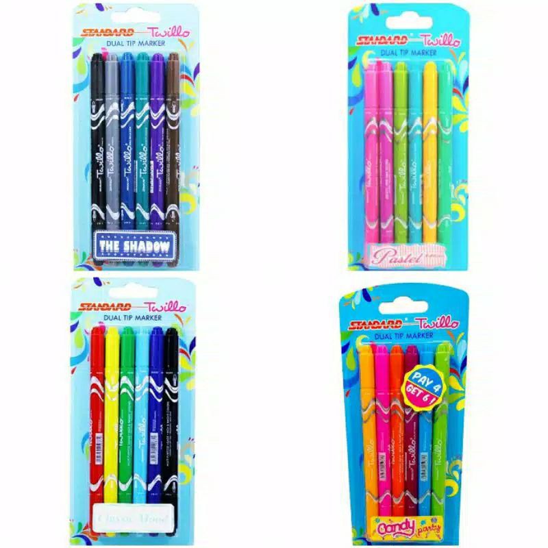 

STANDARD Pen Twillo Blister Dual Tip Marker isi 6 Warna Hi-Lighter