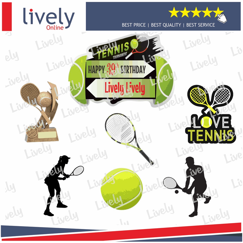 CUSTOM NAMA CAKE TOPPER KARAKTER TENNIS HIASAN KUE ULANG TAHUN HAPPY BIRTHDAY