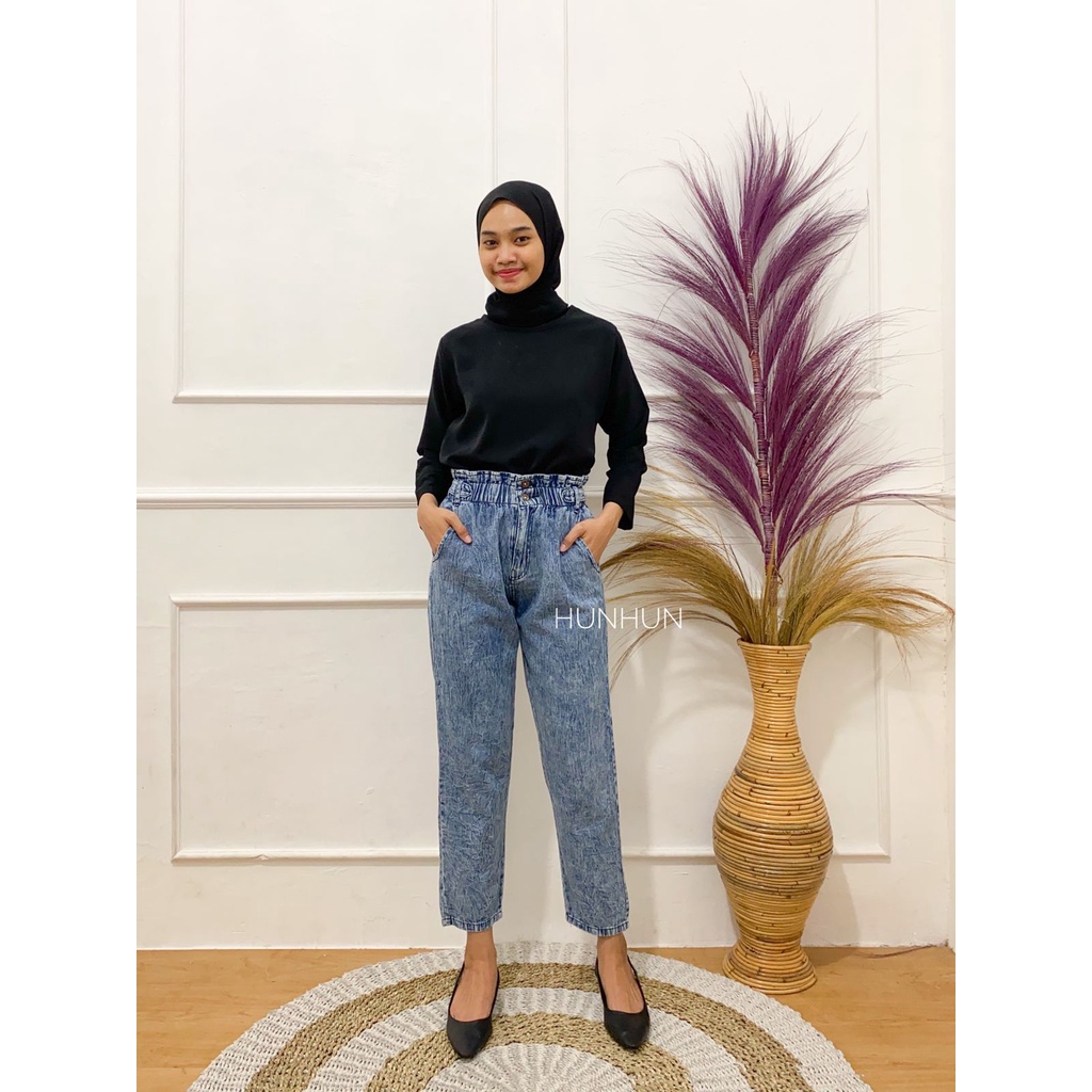 DRAKO JEANS HIGHWAIST SLOUCHY ACID DENIM HITS SELEBGRAM FASHION WANITA GROSIR MURAH