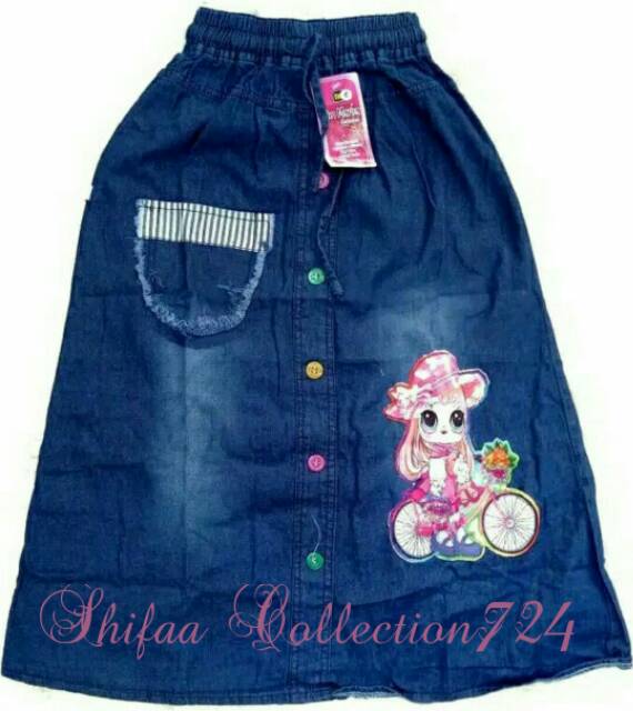 Rok Jeans Anak / Rok Panjang / Rok Anak Perempuan Karekter Boneka LED size M. L. XL