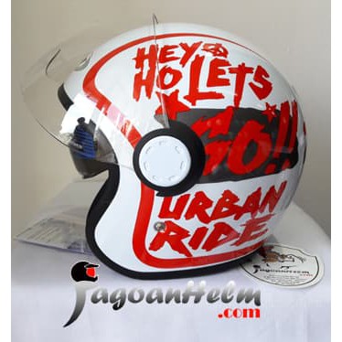 GM Helm VINT URBAN RIDE White RED Vespa Double Visor