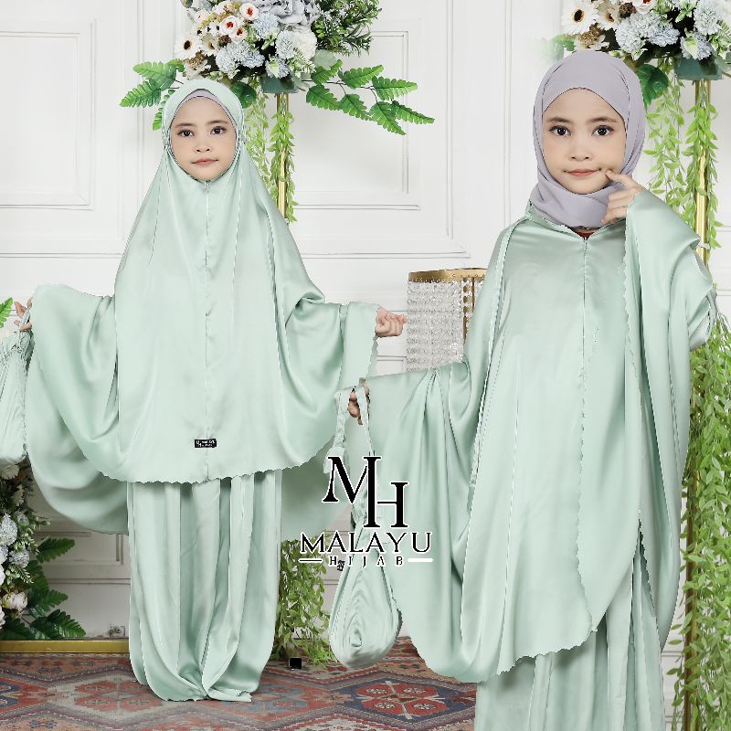 MUKENA TRAVELING ANAK MALAYU HIJAB BAHAN SILK