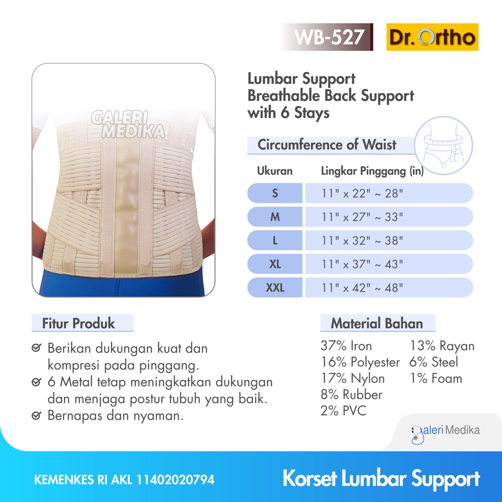 Korset Lumbar Support DR. ORTHO WB-527 Korset Terapi Punggung