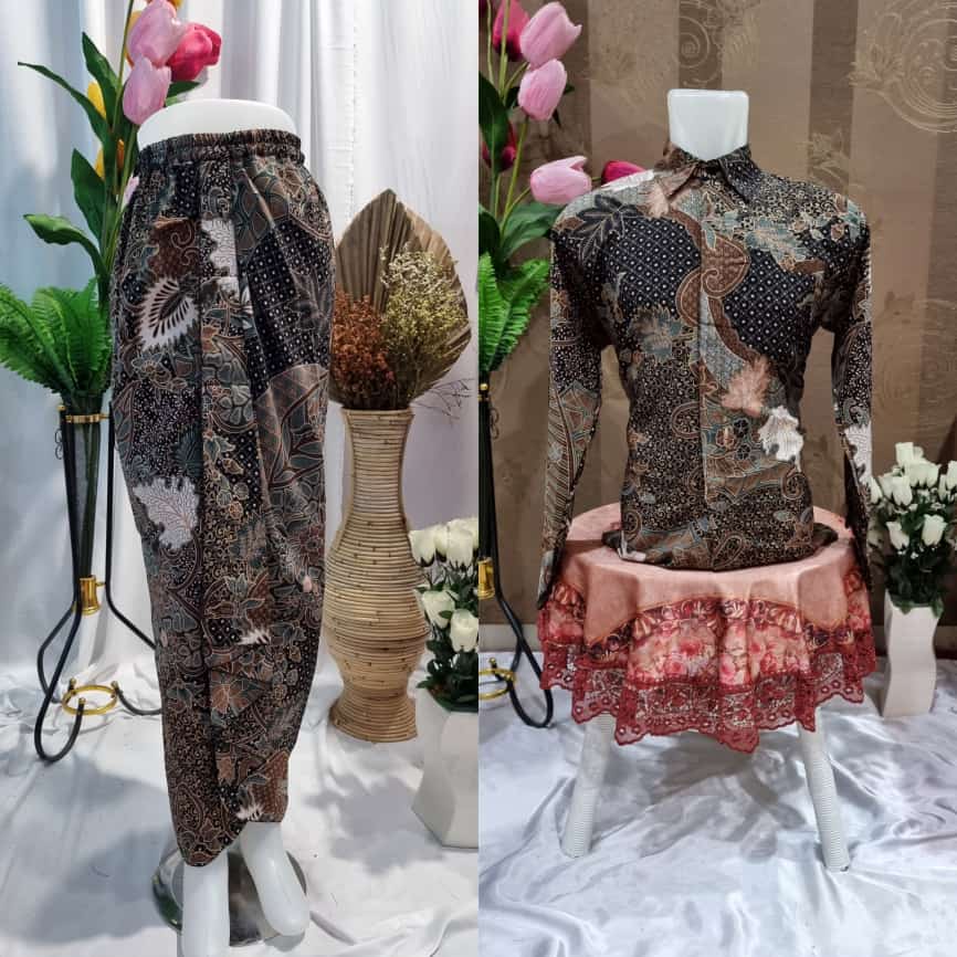 Couple rok Rempel &amp; kemeja panjang / couple batik kondangan / cople batik wisuda/couple batik modern