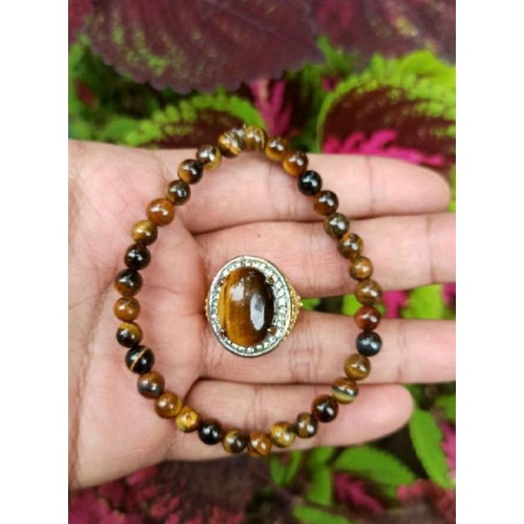 Paket Gelang dan cincin batu akik macan lodaya (N)