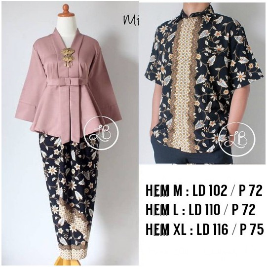 Setelan Kebaya Couple Floy Milo Dan Kemeja Pendek Motif Melati Gold