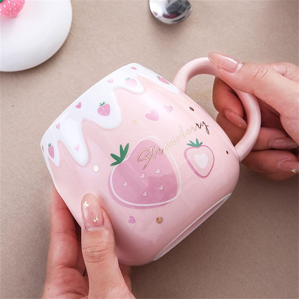 Solighter Strawberry Coffee Mug Sendok Porcelain Tempat Minum Keramik Lucu