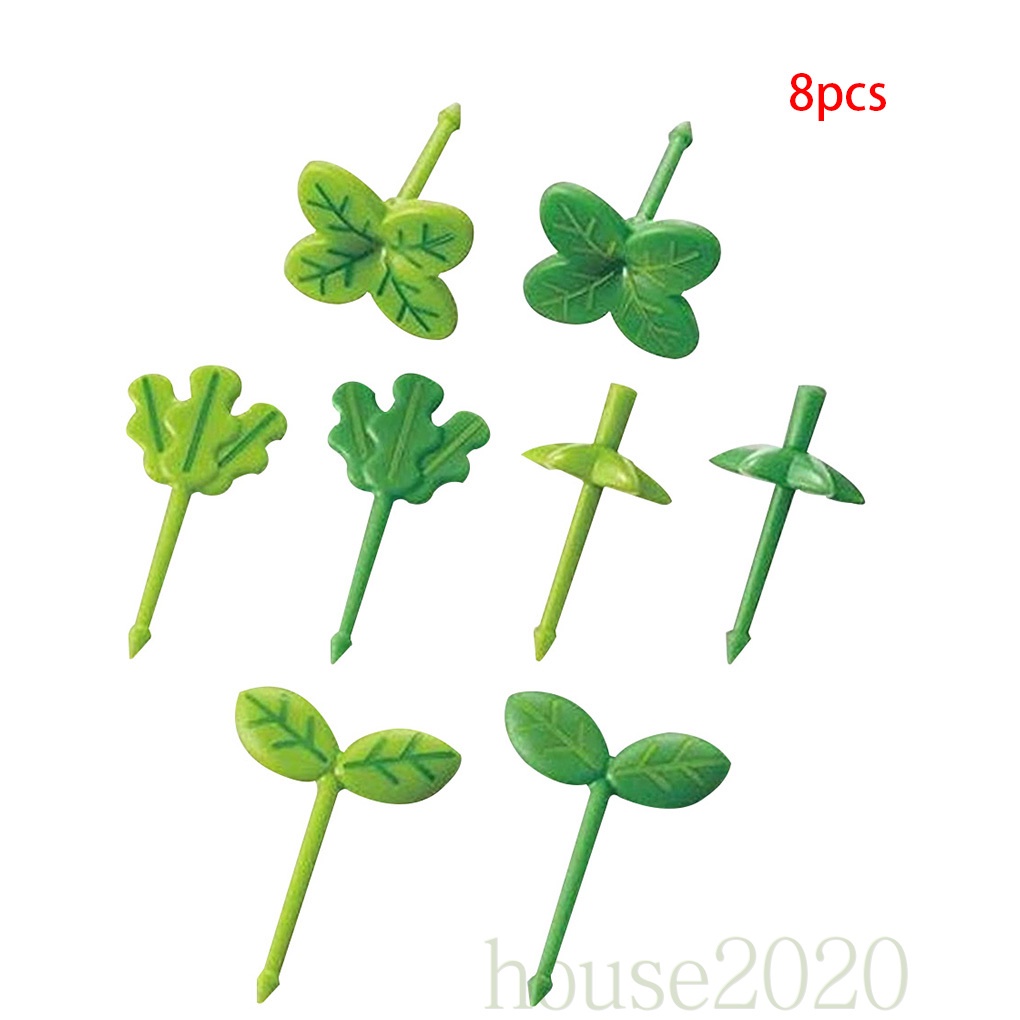 [house2020]8pcs Fruit Fork Children Toothpick Food Prod Leaves Plastic Decoration Lunch Box Accessory