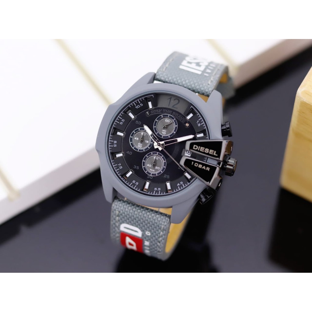 Jam Tangan Pria Diesel Sporty DSL9169 Tali Kulit Combinasi Kanvas Chrono&Tanggal Aktif