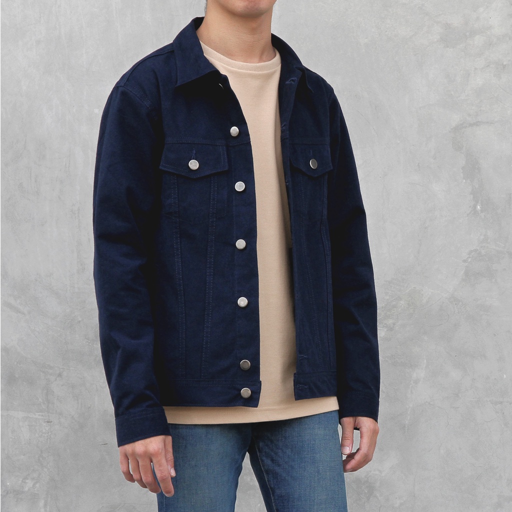 Arthur Canvas Suede Trucker Jacket Navy Blue