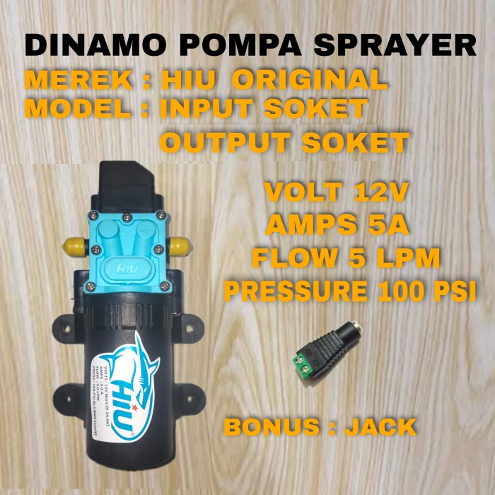 Pompa Dc 12v Hiu 6.5 Bar 5Lpm / Dinamo Pompa Sprayer / Mobil / Motor - Socket-Socket