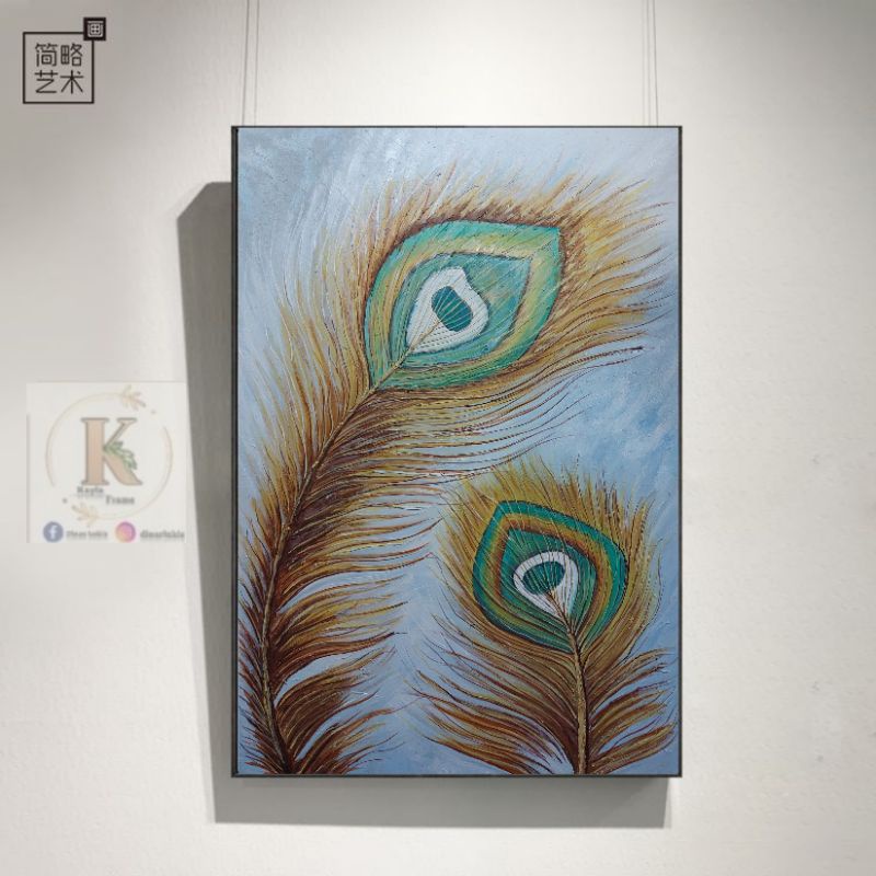 lukisan bulu ekor merak aesthetic dekorasi dinding