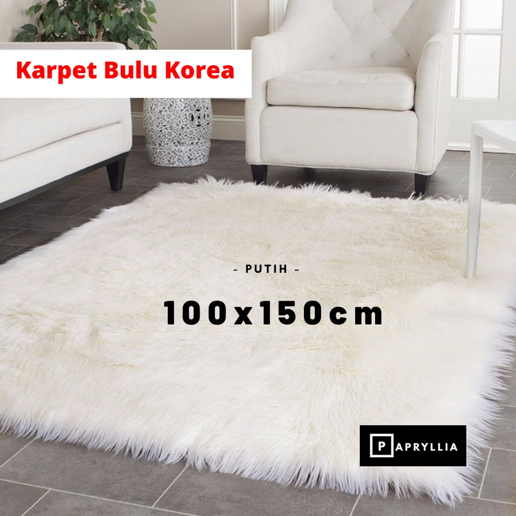 Krucils Store - Karpet Lantai +Busa Karpet Korea Bulu Panjang Karpet 100x150cm Tebal 2cm ( Putih )