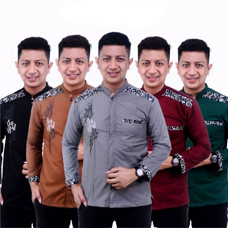Koko Batik Bordir Pria Lengan Panjang Lengan Pendek | Katun Madinah Premium | Kurta Muslim Dewasa
