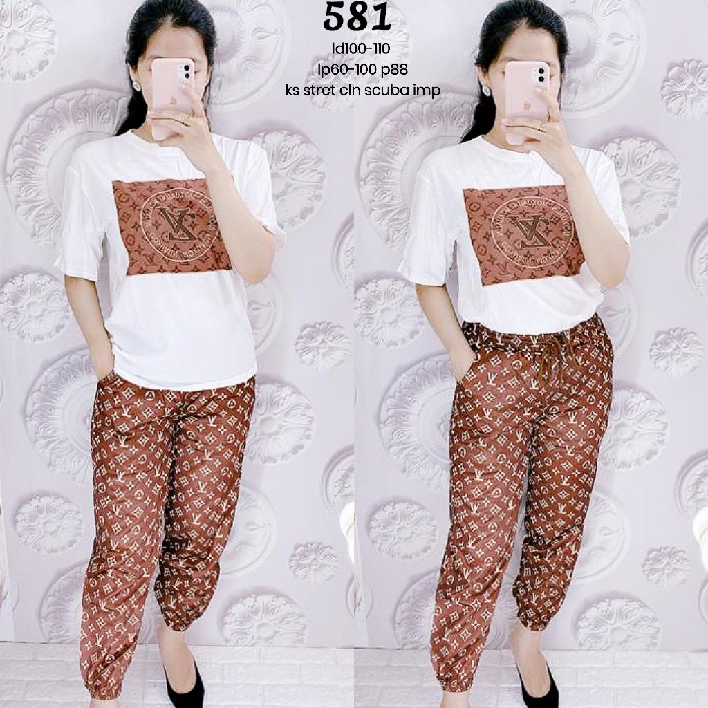 SETELAN KAOS+CELANA WANITA IMPORT PREMIUM LV LOUIS VUITTON 581 590