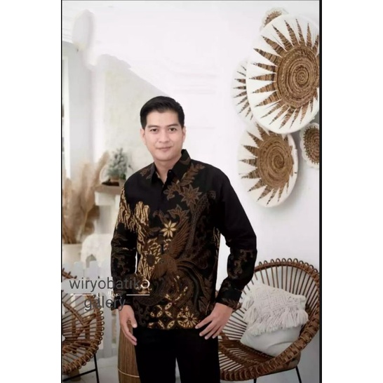 Kemeja Batik Atasan Pria katun lengan panjang lapis furing