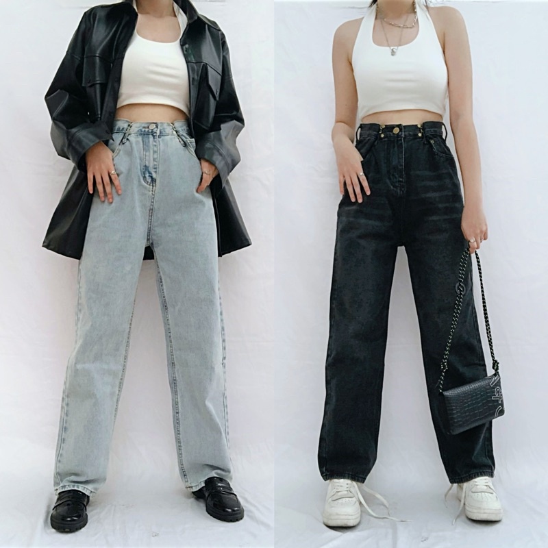 CLOTHIER - Calla Adjustable Jeans | Unisex Black Baggy Wide Leg Jeans