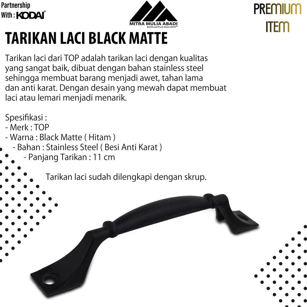 Tarikan Laci 5 Inch Black Matte | Drawer Pull | Merk TOP | T 096