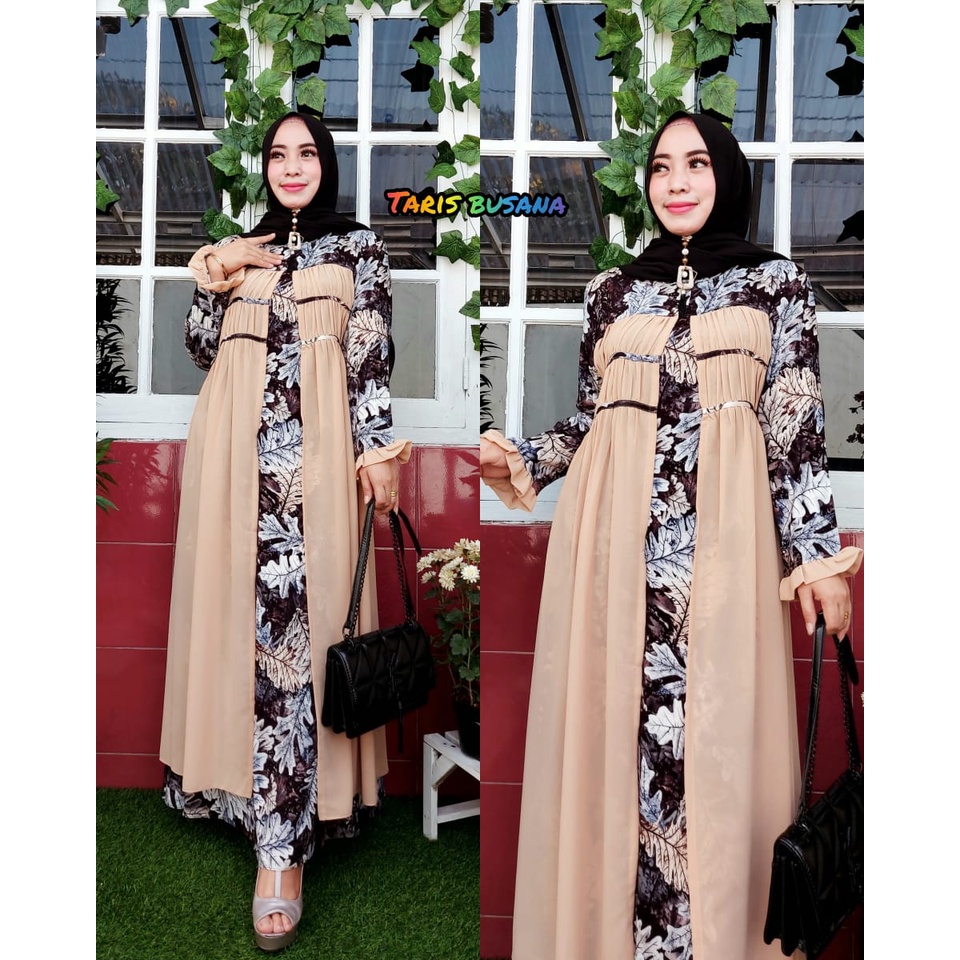 (COD) GAMIS LIST MOTIF KEMBANG TERBARU ORIGINAL TARIS BUSANA BRAND 100 %BAJU PESTA BAJU MEWAH BAJU E