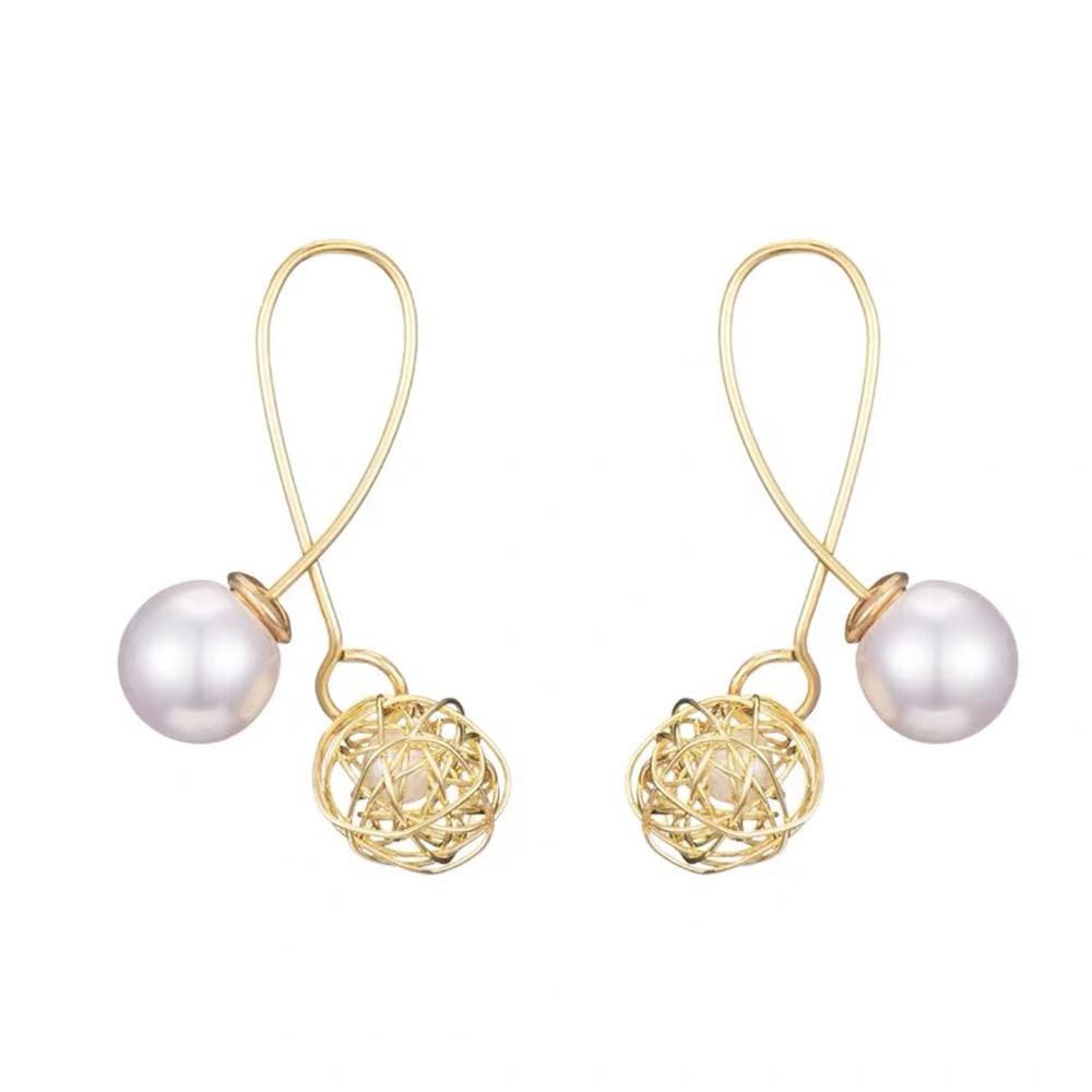 Anting Mutiara Ala Korea Hiasan Kristal/Woman Fashion Sweet U-Shaped Pearl Dangle Drop Anting Hooks