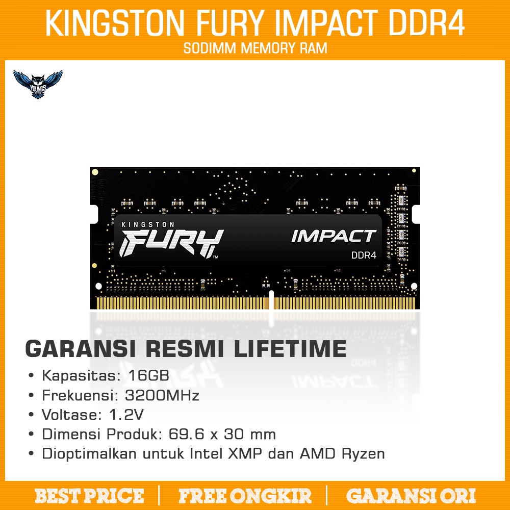 Ram Kingston Fury Impact Sodimm 16GB 3200 - Laptop DDR4 3200MHz Single