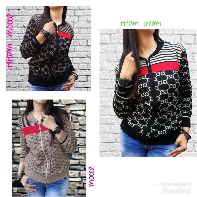Branded jaket wanita murah❥ Jaket Rajut Gucci bisa xl wanita - hitam cream jaketCewe