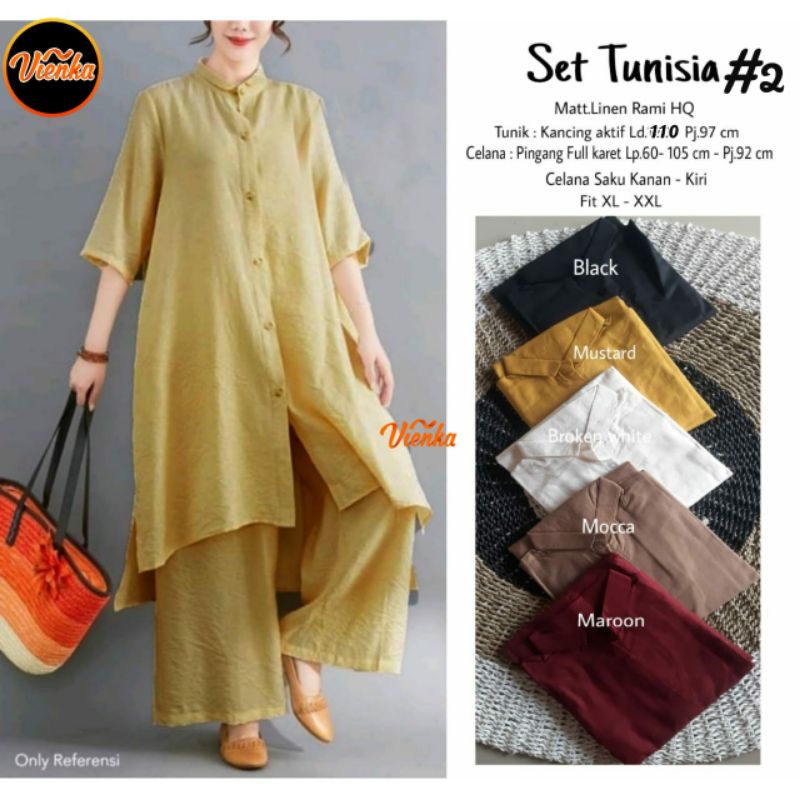 Setelan set wanita tunik katun linen jumbo LD 110 dan 120 tunisia