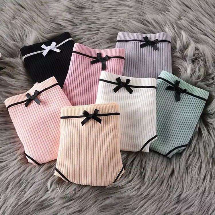 Celana Dalam Wanita/Undearwear Cewek Polos Motif Pita Hitam/Celana Dalam Gaya Korea Bahan Katun