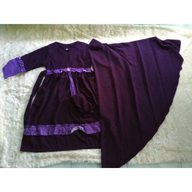 Set banat polos + cadar tali warna ungu tua