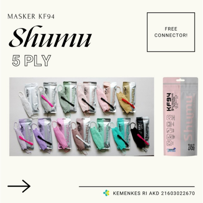 Masker Korea KF94 Shumu 5 Ply Warna Warni Izin Kemenkes  1 Pack isi 10Pcs