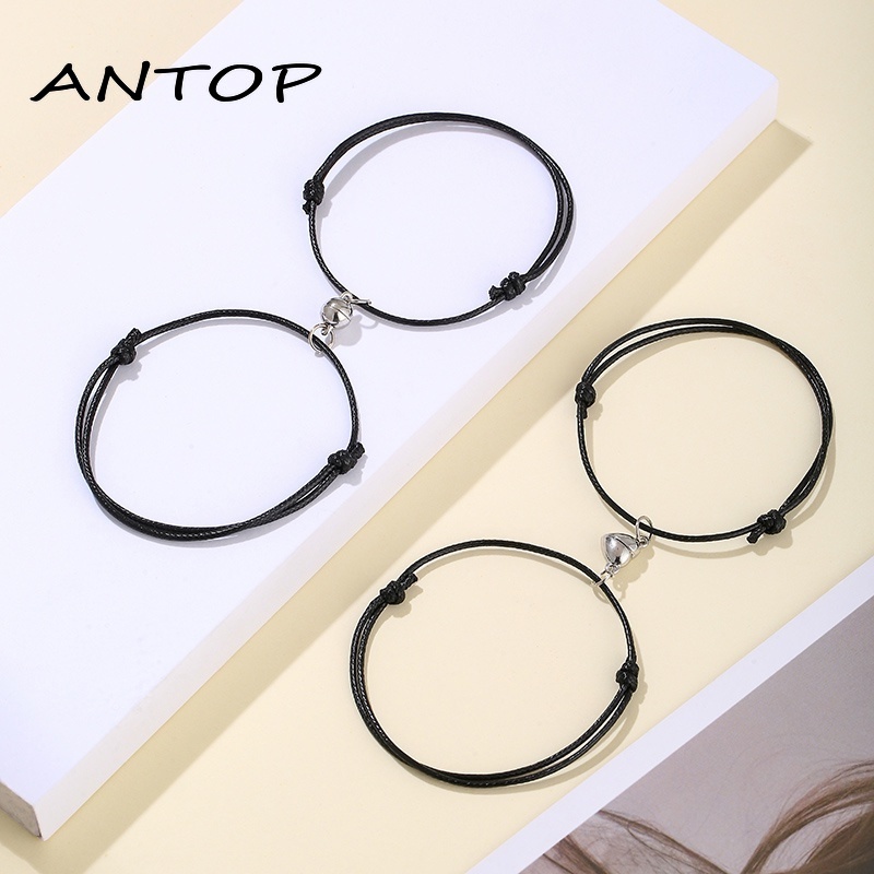 2 Pcs Gelang Couple POLOS Magnetik Pasangan Tali Lilin Pria Dan Wanita Aksesoris Fashion Hadiah ANTOP