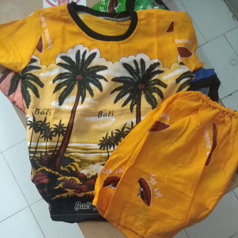 SOVENIR  BALI BAJU SETELAN ANAK MOTIF PANTAI